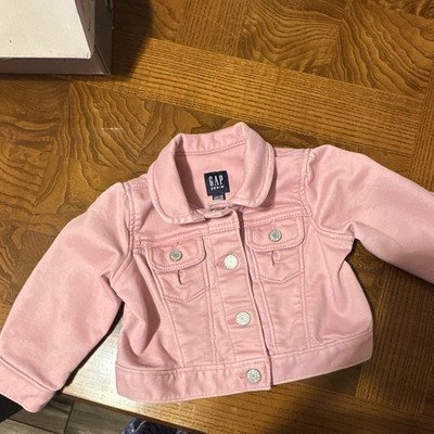 Gap Denim Pink Solid Collared Button Front Basic Jacket Long Sleeve 6-12M