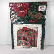 NOS Bardwell Holiday Spirit Christmas Tablecloth Oblong 52x70 Made In USA 80's