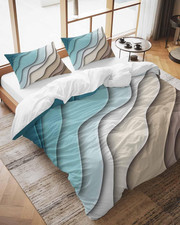 Teal Blue Geometric Duvet Cover Set, California King, 3 Pieces with Pillow Cases