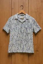 Scandia Woods Men’s M Blue Beige Floral Hawaiian Shirt Button Front Short Sleeve