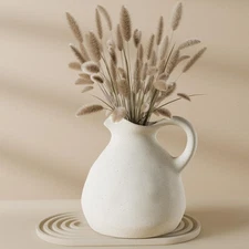 White Ceramic Pitcher Vase with Handle, Modern Farmhouse Jug Flower Vase for ...