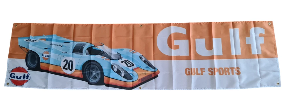 GULF Racing Motorsport Porsche 917 K Klassiker Banner Leinwand Flagge 60 x 240cm - Bild 3 von 4