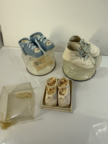 Vintage Lot 3 Baby Shoes Trim foot  Baby Deer Mothers Love Booties White Blue
