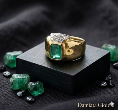 Recarlo Damen Ring in Gelbgold, Diamanten und Smaragd XD501/040