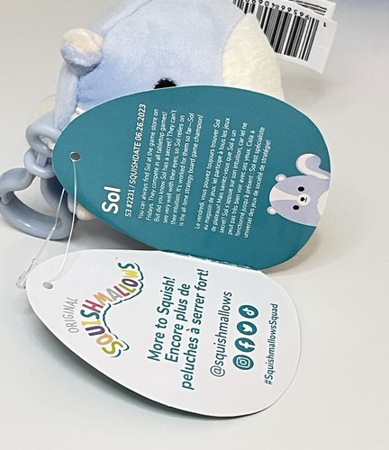 Original Squishmallows Sol The Blue Skunk 3.5" Clip On Plush Key Chain w/ Tag - Picture 6 of 7