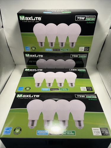 16 Pack Maxlite LED Light Bulbs 10W = 75W Watt A19 Soft White 5000k Dimmable