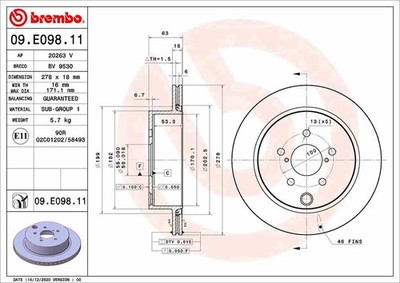2X BREMSSCHEIBE HINTEN BREMBO 09E09811 PASSEND FÜR SUBARU