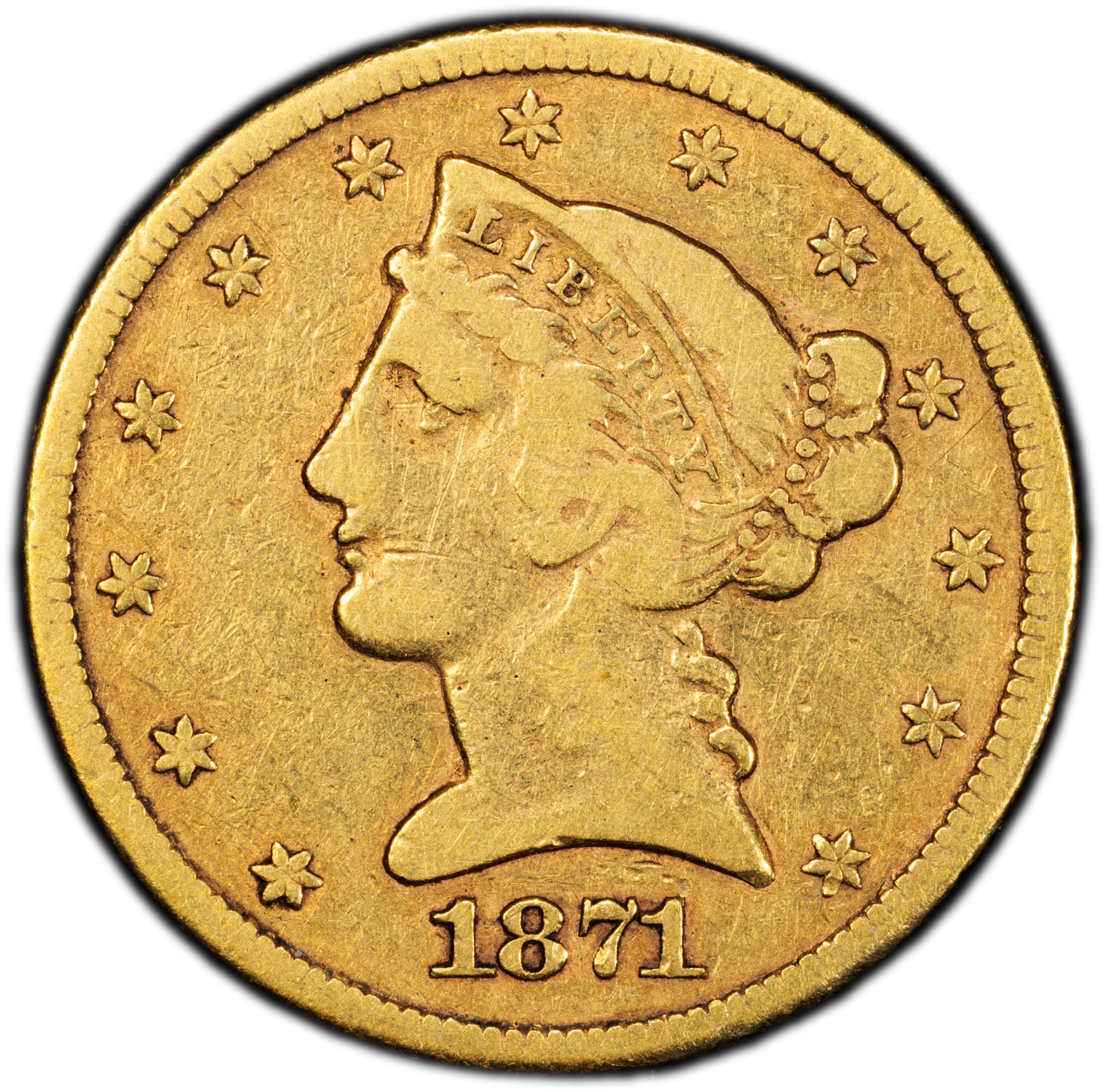 1871-CC $5 Liberty Head Half Eagle PCGS VF25