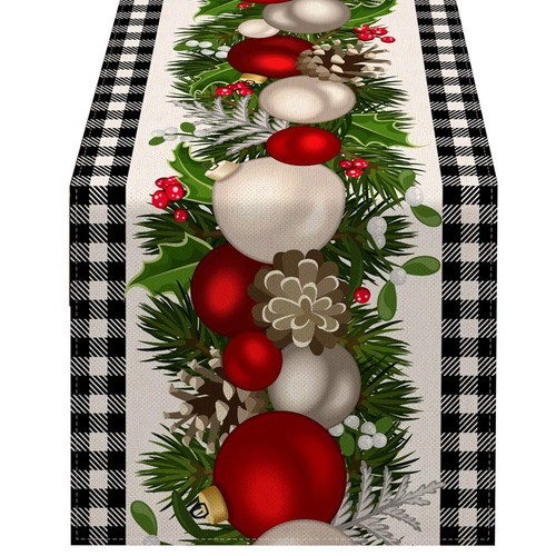 Black and White Gingham Christmas Table Runner Holiday Home Kitchen