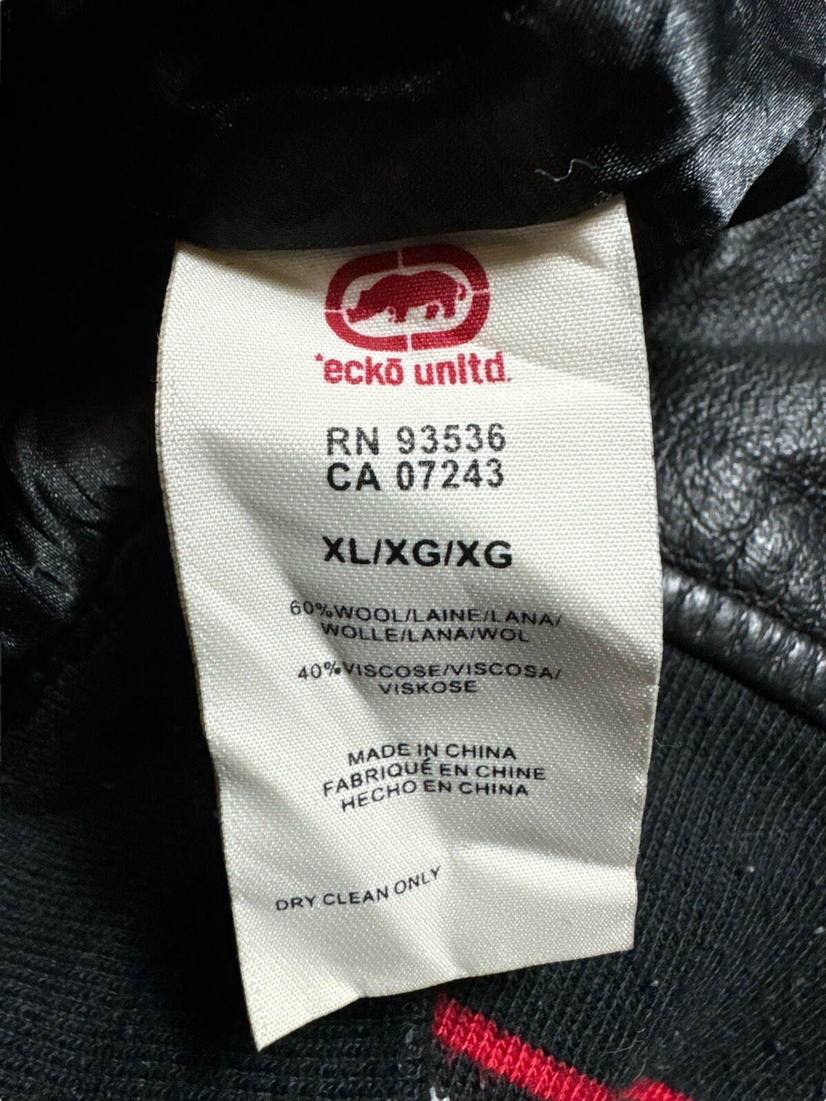 Ecko Unltd Black Varsity Bomber Jacket Raw N Uncut Wool & Leather Size XL image 4