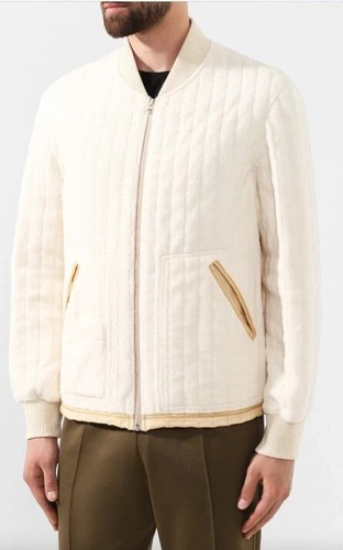Helmut Lang Men's Quilted Bomber Jacket Ivory Size XS NWT Fleece Silk Lining