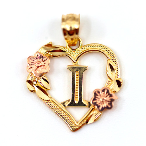 Alphabet Love Heart Initial Letter Pendant Charm 10K Solid Gold Chain Necklace