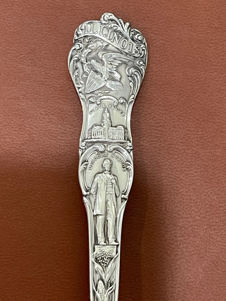 Antigua cuchara de recuerdo Watson de plata esterlina Illinois Lincoln Corn Dearborn IL Foto 2 de 4