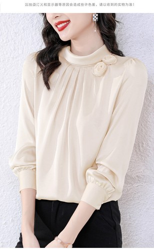 Camicetta camicia da lavoro donna collo alto fiori rosa chiffon formale business top - Foto 8 di 19