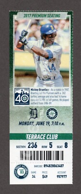 K-Rod LAST STRIKEOUT 2017 Mariners Tigers 6/19 MINT CLUB Ticket MICKEY BRANTLEY
