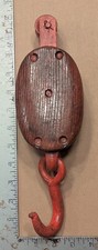 Antique Barn Pully Primitive Wood & Steel 11" Red