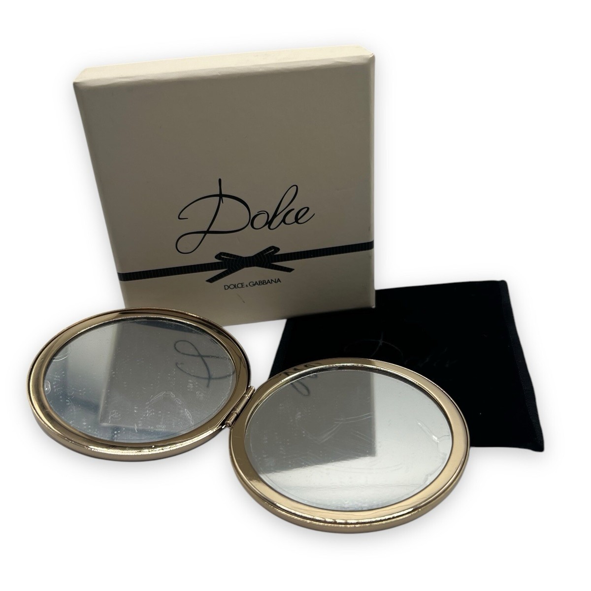 DOLCE&GABBANA 非売品ミラープレゼント♡ Vintage D&G Dolce & Gabbana Mirror Compact Gold Tone Metal Flower