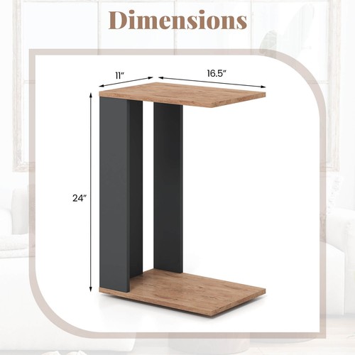 2-Tier C Shaped Side Table with Universal Wheels & Shelf for Small Space - Picture 2 of 6