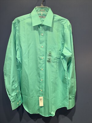 Mens Medium Long Sleeve Green Dress Shirt Button Up, Van Heusen NWT