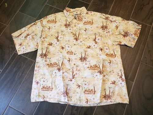 Campia Moda Shirt Men's Yellow Button Down Palm Leaf Hawaiian Size 2XLarge