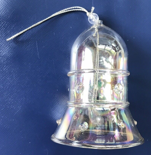 Vtg Iridescent Glass Bell Ornament 3 1/2" Tall Bottom Diameter 2 1/2" - Picture 3 of 7