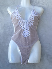 Women's Blue Life Eclipse Mesh Cream/Nude One Piece Lace Trim Swimsuit Boho Med