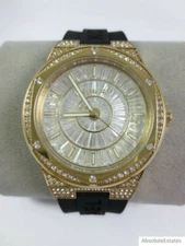 NEW Michael Kors Lennox Pave Glitz Gold Crystal Black Silicone Watch MK7247