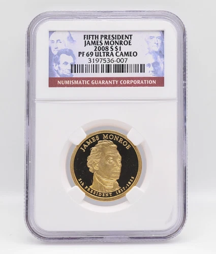 2008-S James Monroe $1 NGC PF 69 Ultra Cameo Presidential Dollar - 5th President