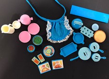 Vintage Barbie 1984 Dream House Food, Blue Dishes Kitchen Accessories 1/6 Scale