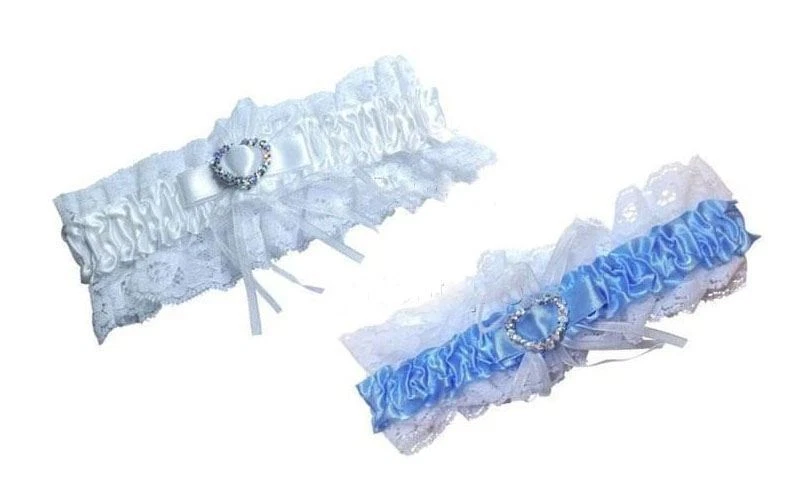 Damen Spitze Strumpfband Diamant Kristall Herz weiß blau Hochzeit Henne Nacht