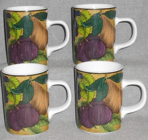 Set (4) Dansk CORNUCOPIA PATTERN Handled Mugs MADE IN PORTUGAL