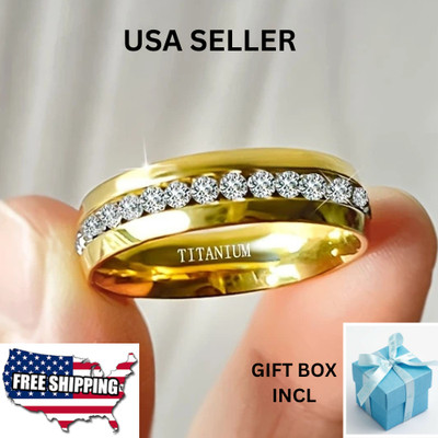 Luxury Wedding Anniversary Ring  SZ 10 Titanium 24K Gold Plated Premium 5A-CZ