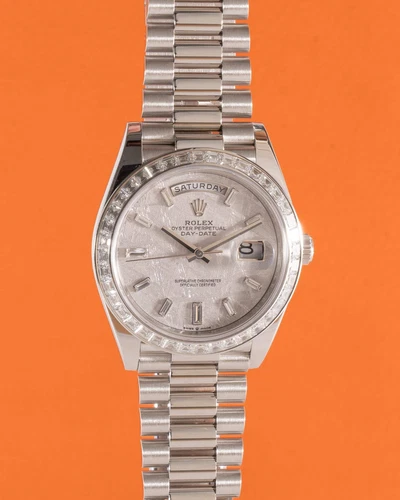 Rolex Day Date 40mm 228396TBR Platinum with Factory Diamond Bezel and Meteorite