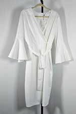 Pinup Fashion Plus Size Faux Wrap V Neck Bell Sleeve Belted Dress - SZ 22
