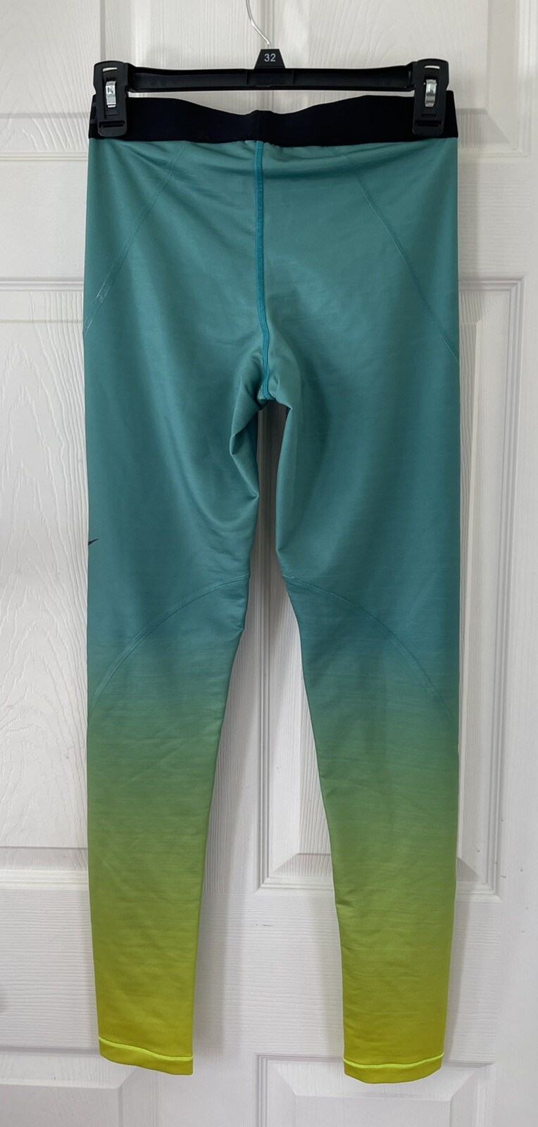 Womens Nike Pro Hyperwarm Training Tight Leggings S Green Yellow Ombre Running image 2
