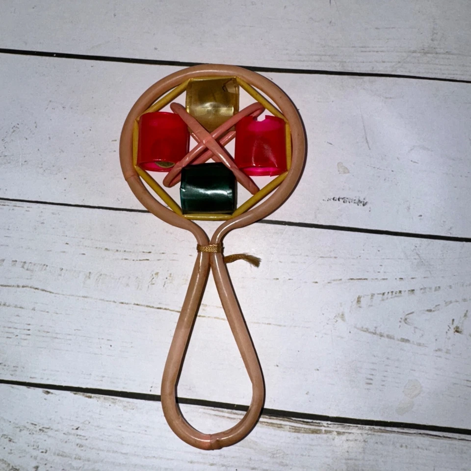 Juguete de bastón y celofán de arte popular vintage hecho a mano para bebé MCM 1950-70 Foto 2 de 4