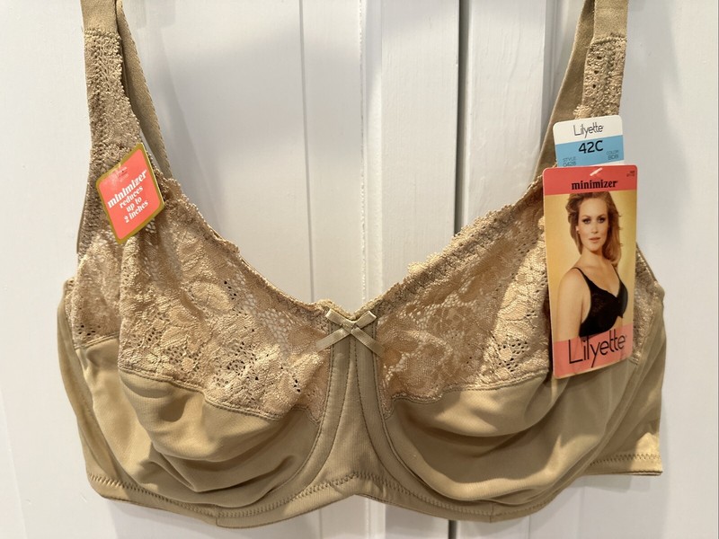 Lilyette Minimizer Bra With Lace 0428, 42C Taupe NWT