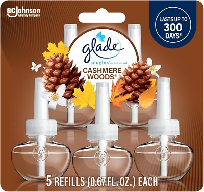 Glade PlugIns Refills Air Freshener, Cashmere Woods, 3.35 Fl Oz, 5 Count