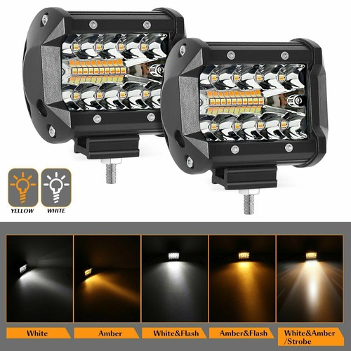 Pair 4 Inch LED Work Cube Light Bar Pod White & Amber Strobe Lamp for Pickup SUV - Picture 7 of 9