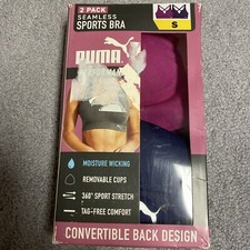 Puma Women's Seamless Active Sports Bra 2 Pack - Blue/Burgundy - S - Box Damage