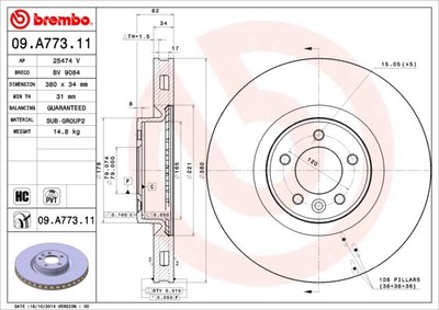 2x Brembo Front Brake Discs Set BRAKING Pair 09A77311 P OE 
