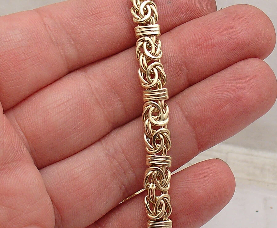 Domed Status Bar Byzantine Bracelet Lobster Clasp Real 14K Yellow Gold QVC - Image 3 of 4