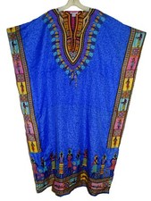One Size Royal Paisley Caftan Kaftan African Tribal Design Blue Multi Poly