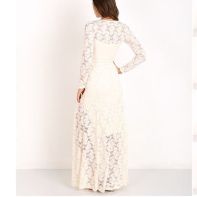 chinese dress ladies Meant for This Ivory Openwork Lace Long Sleeve Maxi Dress main image 1