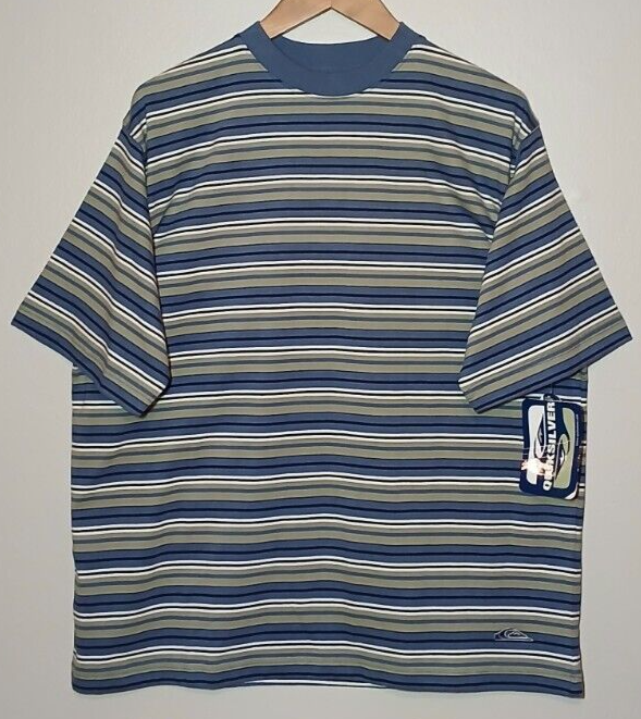 Vintage Quiksilver Stripe Blue Tee 90s Y2K USA Skate Surf OG Vintage Quiksilver Stripe Blue Tee 90s Y2K USA Skate Surf OG