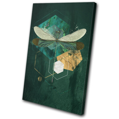 Dragonfly Geometric Green Animals SINGLE Leinwand Kunst Bild drucken