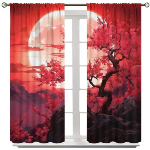 Cherry Curtains, Cherry Blossom Cherry Tree Branches on Moon Japanese Style I... - Picture 8 of 8