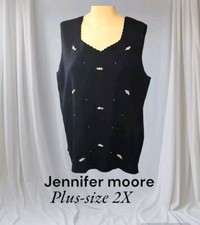 Jennifer Moore Women's Plus Size 2X Floral Embroidered Stretch Ribbed Tank Top