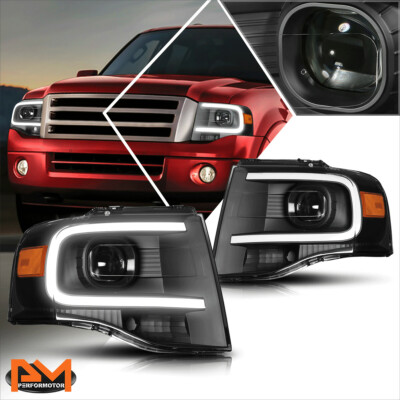 For 07-14 Ford Expedition LED DRL Projector Headlight Black Housing Amber Corner