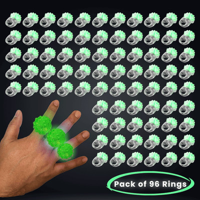 96pc LED Light Up Rings Bulk Green Flashing Glow Party Favors Jelly Bumpy Ring